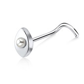 Pearl in Eye Silver Curved Nose Stud NSKB-203p